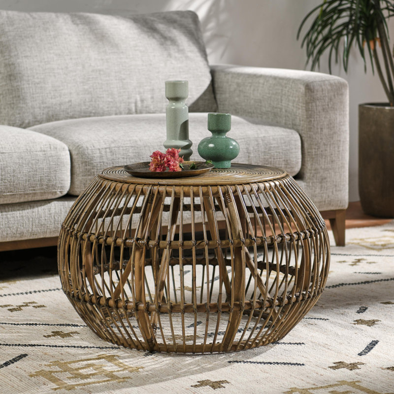 Wicker drum coffee table discount
